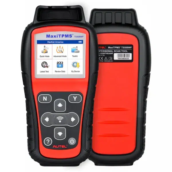 Autel TS508WF TPMS tool side view, displaying the controls and buttons.