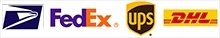USPS, FedEx, UPS, and DHL shipping logos