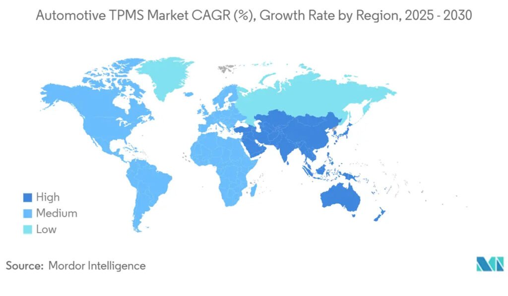Global TPMS regulations chart showing rules and penalties for deactivating TPMS in different countries.