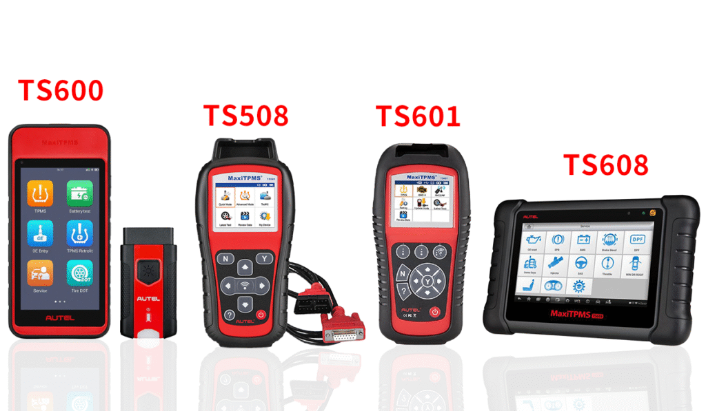 Autel TPMS tools TS600, TS508, TS601, and TS608 for tire pressure monitoring system programming