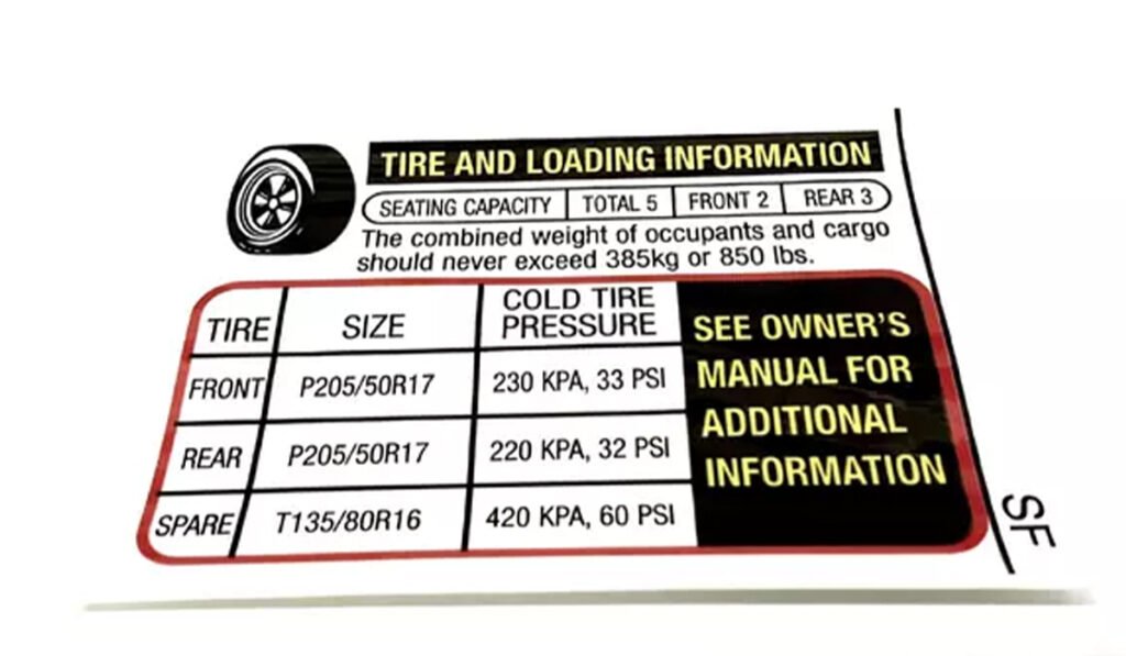 TPMS Subaru B-pillar tire pressure label location